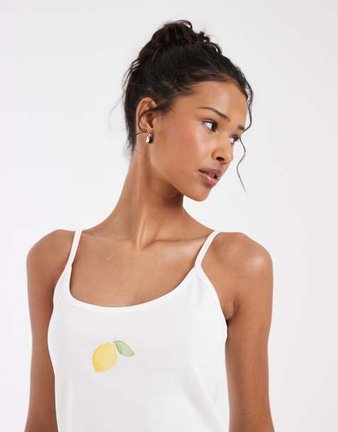 Vero Moda jersey cami top with lemon print graphic in white - view 1