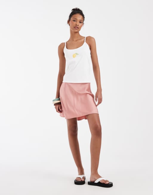 Vero Moda jersey cami top with lemon print graphic in white, 3 of 4