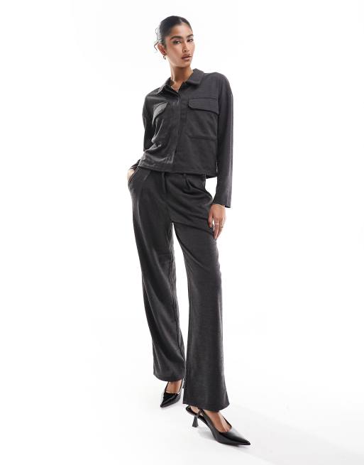 Vero Moda jersey comfort wide leg pants in dark grey (part of a set)