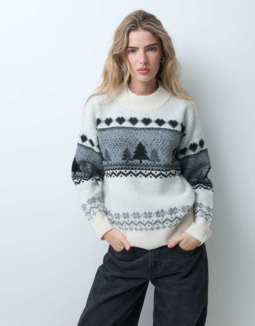 Vero Moda jersey de cuello alto con grecas alpinas de Christmas tree en crema, 5 de 5