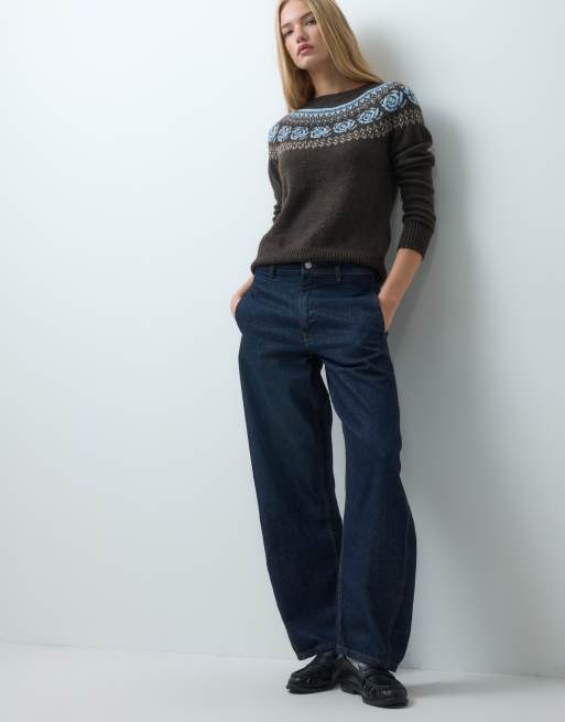 Vero Moda - jersey de punto estilo nórdico en marrón chocolate y azul claro, 3 de 4