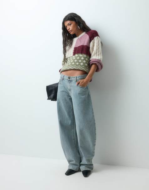 Vero Moda jersey de punto oversize grueso de patchwork en burdeos y rosa - view 1