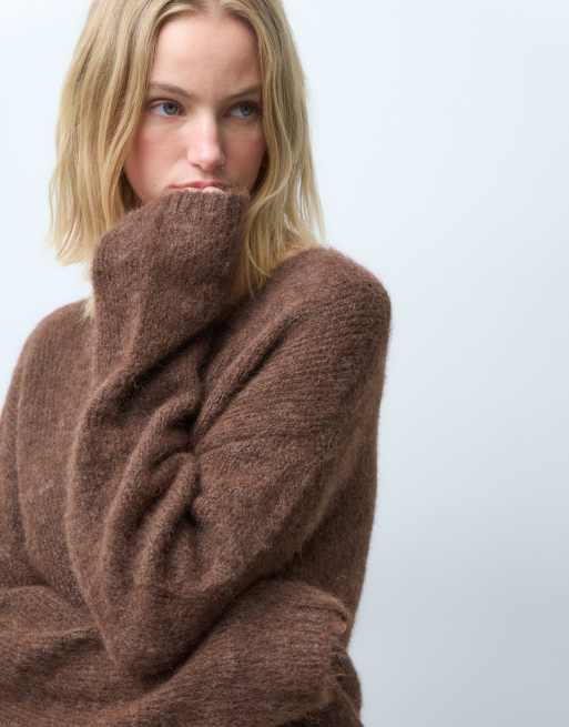 Vero Moda - jersey de punto suave oversize con cuello de pico en marrón cálido, 2 de 4