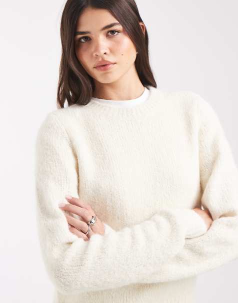 Vero Moda - jersey de punto suave y mullido con cuello redondo en crema - view 1