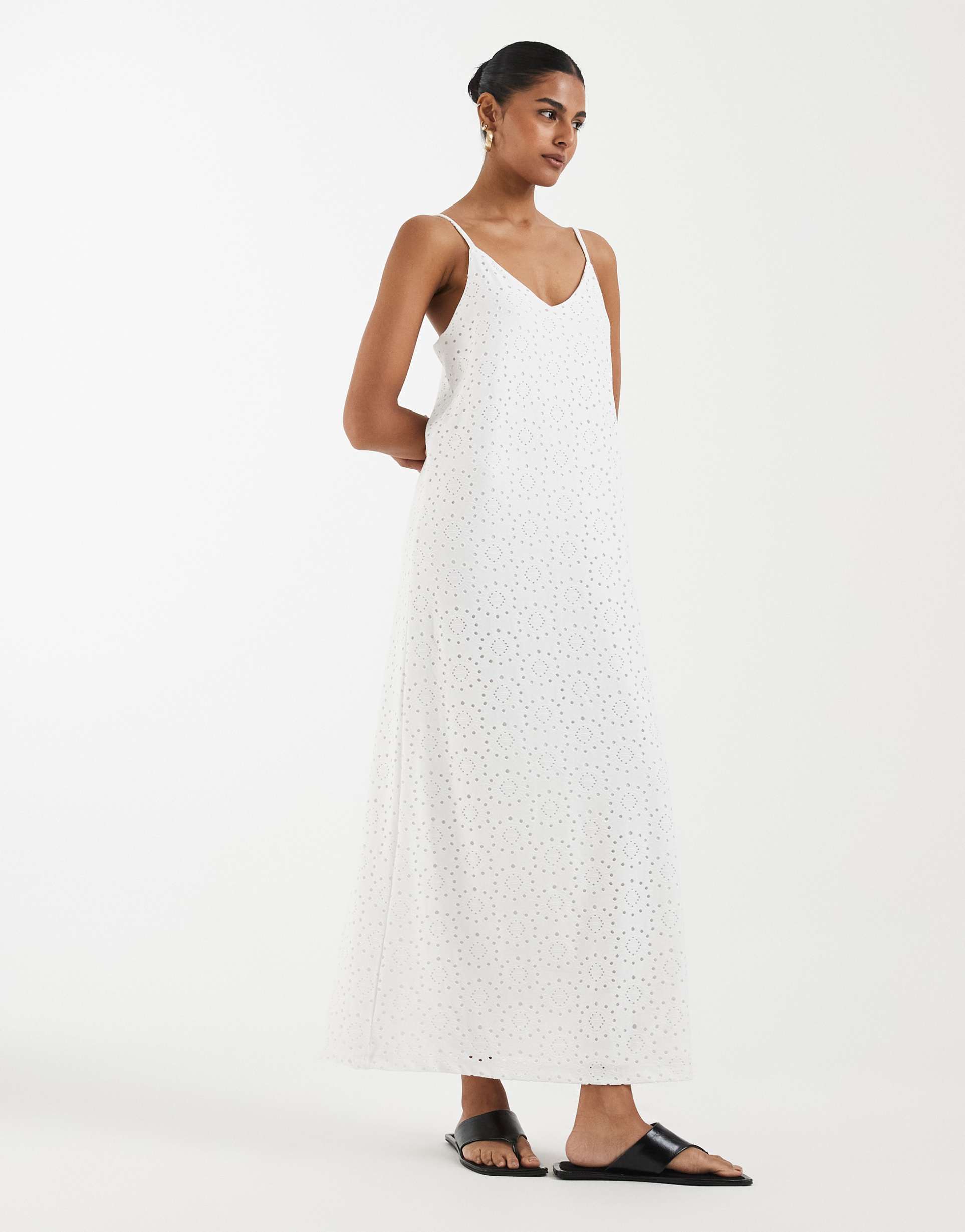 vero moda jersey floral broderie cami midi dress in white