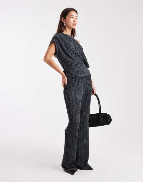 Vero Moda – Jersey-Hose in Asphaltgrau mit weitem Bein und Struktur, Kombiteil - view 1