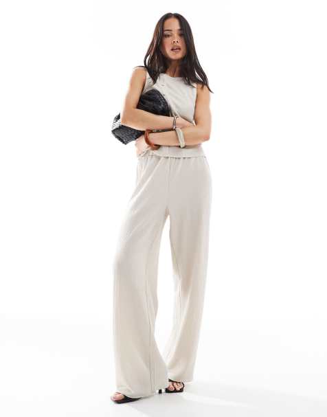 Vero Moda – Jersey-Hose in Beige mit weitem Bein und Struktur, Kombiteil - view 1