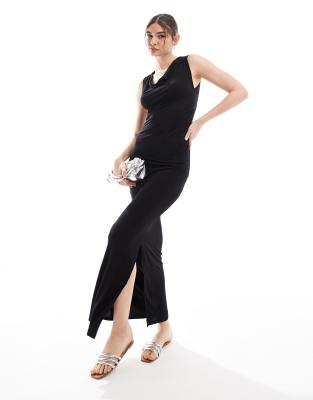 jersey maxi dress with split in black