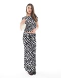 [Vero Moda] Vero Moda jersey maxi skirt with side split in zebra print (part of a set)-White M Zebra