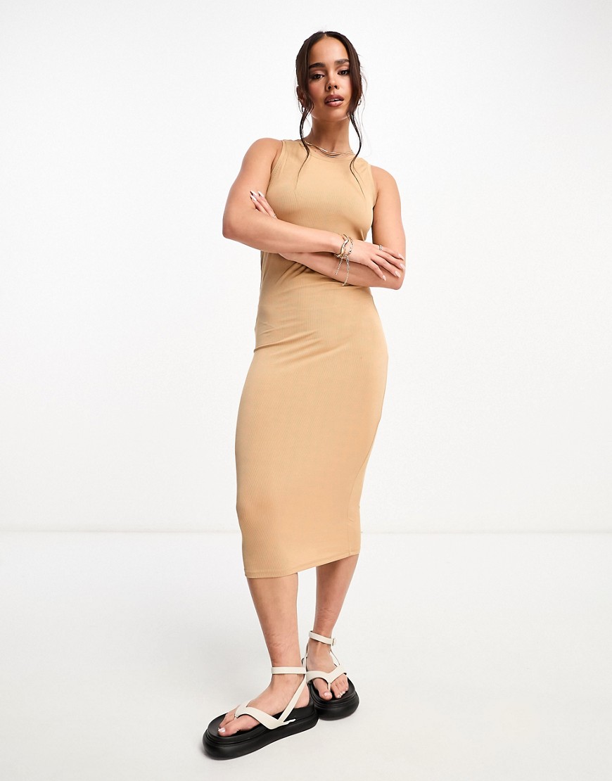Vero Moda Jersey Midi Dress In Stone-neutral