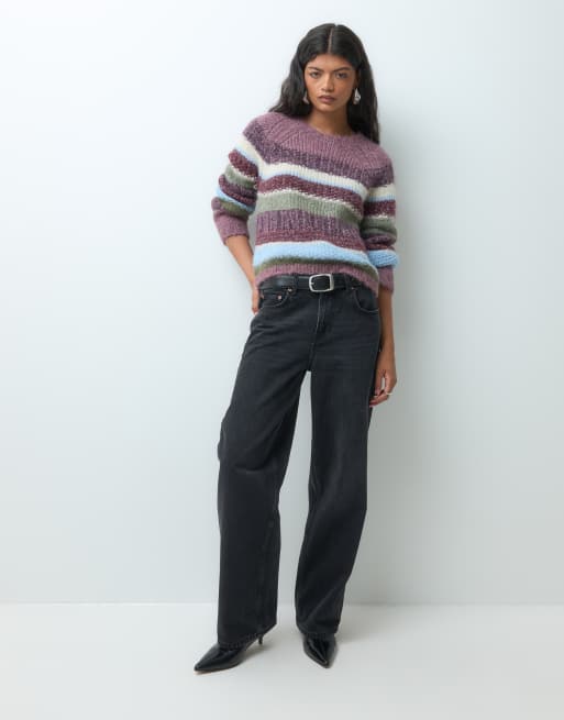 Vero Moda jersey oversize de punto grueso a rayas multicolor, 2 de 5
