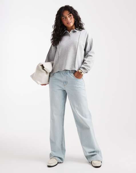 Vero Moda jersey polo top and wide leg jersey trousers set in light grey melange - view 1