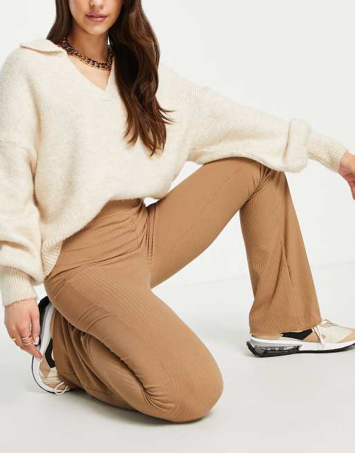 Vero Moda jersey ribbed flare leggings in camel