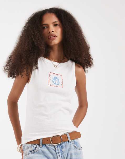 Vero Moda jersey singlet in white with seashell embroidery - view 1