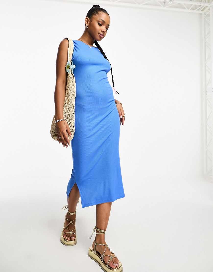 Vero Moda Jersey Sleeveless Body-conscious Midi Dress In Blue