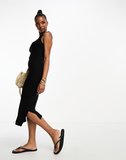 Vero Moda jersey sleeveless bodycon midi dress in black 