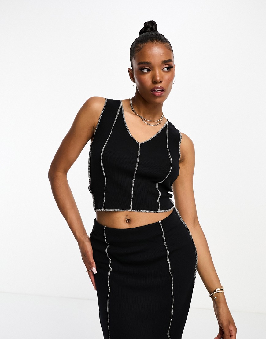 Vero Moda jersey sleeveless top with contrast stitch co-ord in black