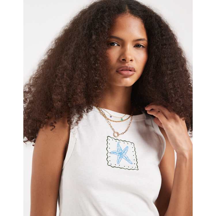 Vero Moda jersey tank top in white with starfish embroidery | ASOS