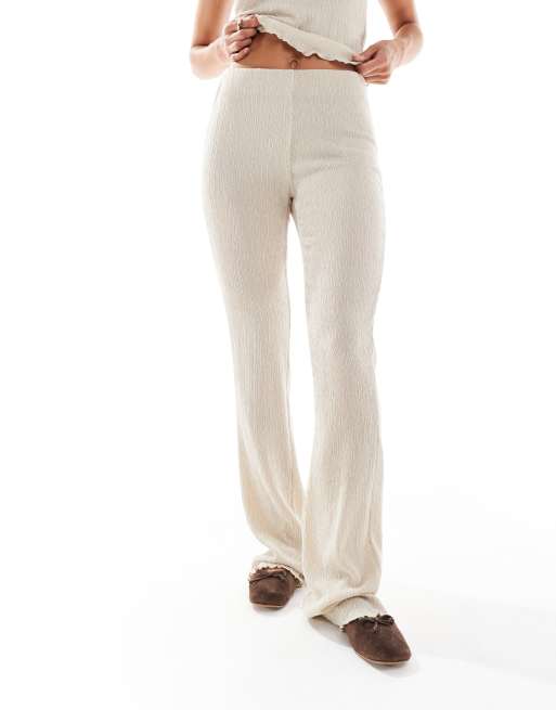 Vero Moda jersey textured flare trouser co-ord in stone, 3 of 5