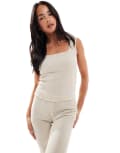 [Vero Moda] Vero Moda jersey textured square neck top in stone (part of a set)-Neutral XS Pumice stone
