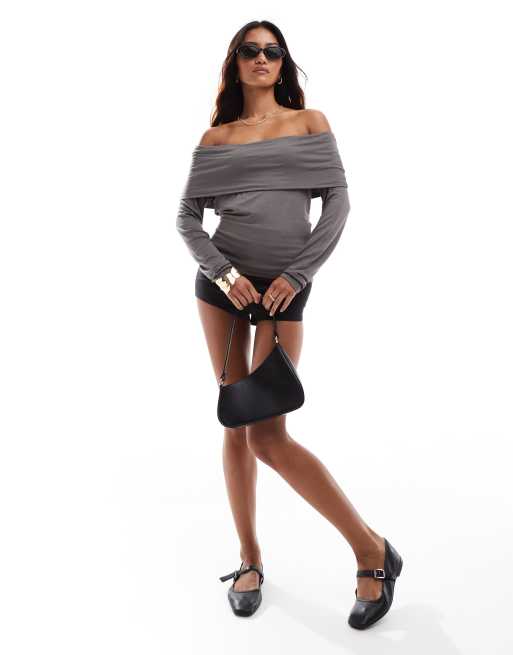 Vero Moda - Jersey top met blote schouders in donkergrijs