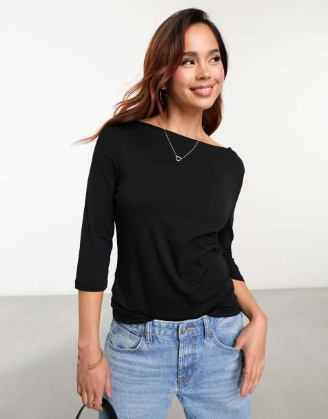 Vero Moda - Jersey top met driekwartmouwen in zwart - view 1