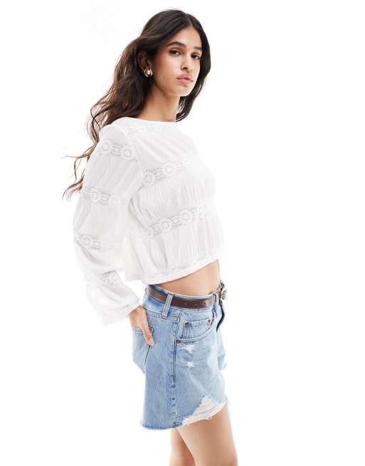 Vero Moda - Jersey top met textuur, boothals en lange mouwen in wit