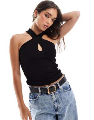 Vero Moda Jersey Twist Halter Top In Black