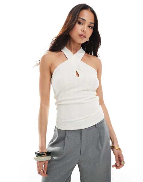 Vero Moda jersey twist halter top in cream - view 1