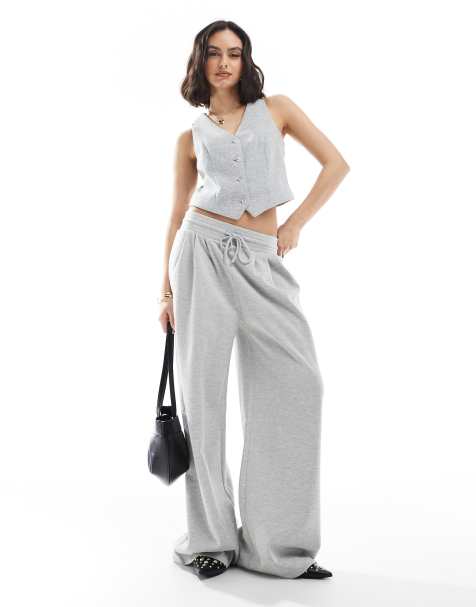 Vero Moda jersey wide leg sweatpants and vest set in gray heather - view 1