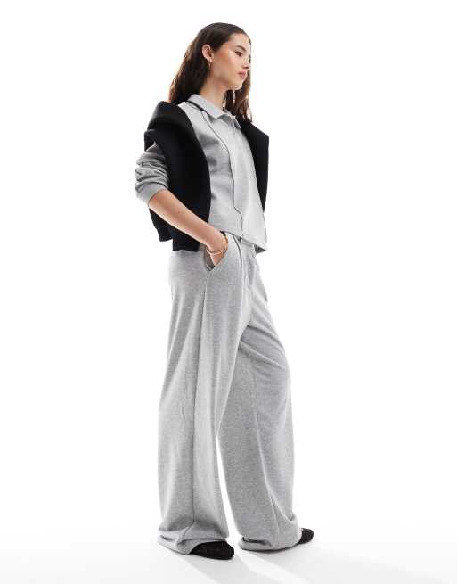 Vero Moda jersey wide leg sweatpants and vest set in gray heather
