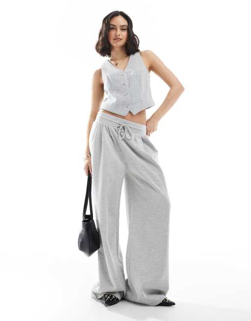 Vero Moda jersey wide leg trackies and waistcoat set in grey marl