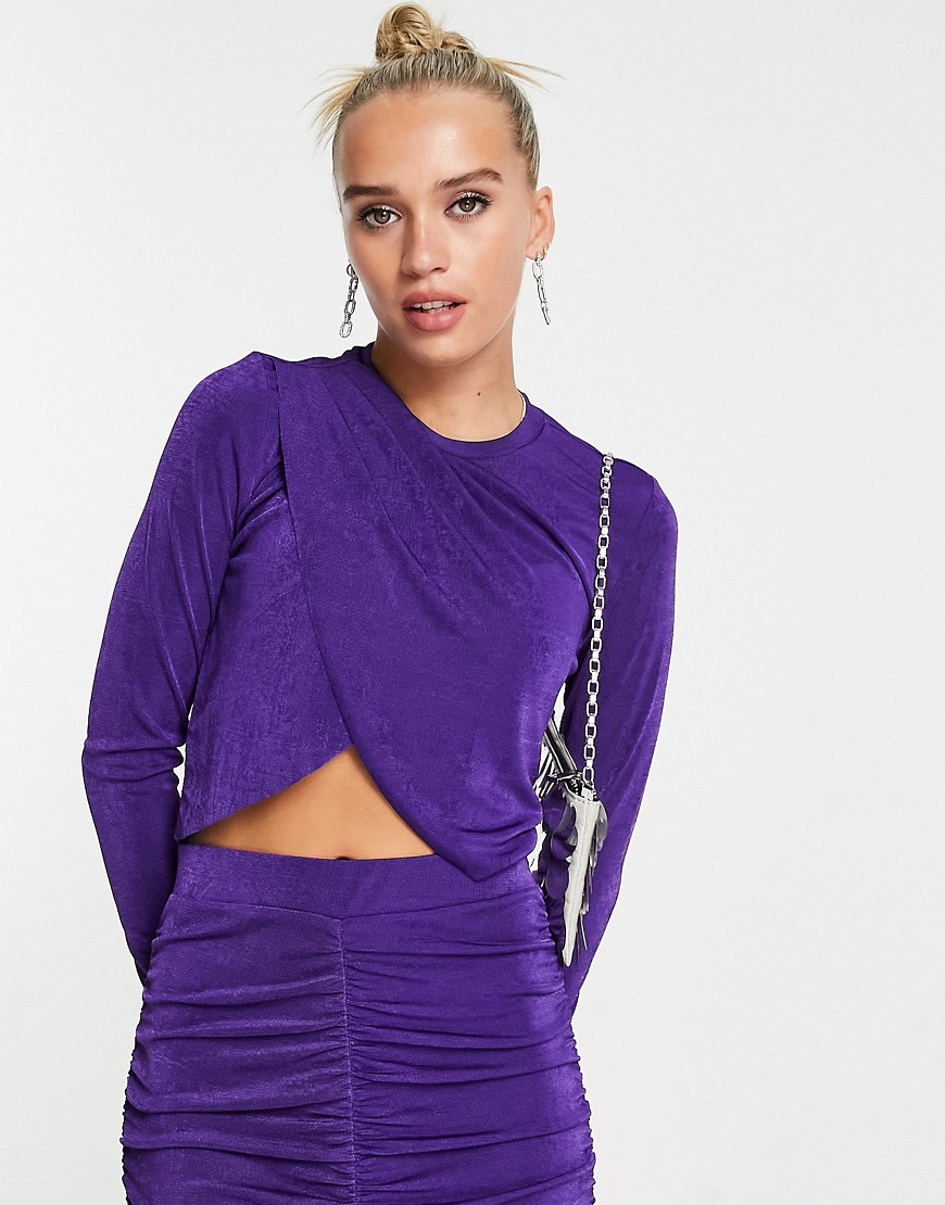 Vero Moda jersey wrap crop top co-ord in purple
