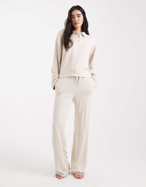 Vero Moda - Joggers a fondo ampio morbidissimi allacciati in vita color panna in coordinato