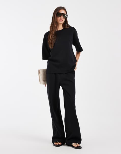 Vero Moda joggers i sæt med bindebælte og brede ben i sort - view 1