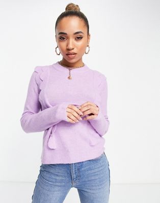 Vero Moda jumper with frill detail in lilac