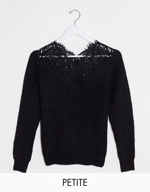 Vero Moda jumper with lace detail in black