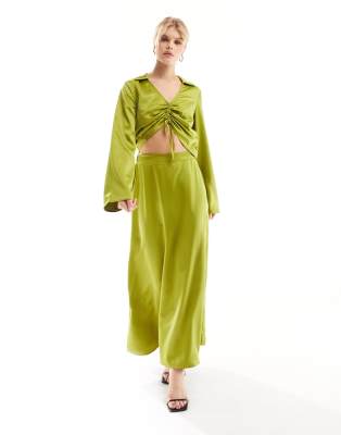 Vero Moda satin maxi skirt co-ord in olive - ASOS Price Checker
