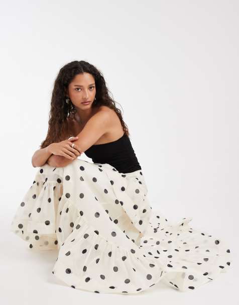 Vero Moda - Jupe longue à pois avec volants oversize - Crème et noir - view 1