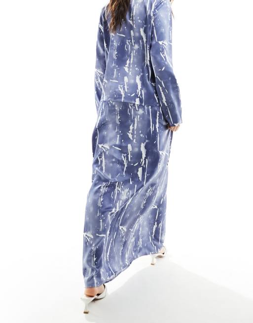 Vero Moda - Jupe longue d'ensemble satinée et froncée avec imprimé - Bleu, 4 de 5
