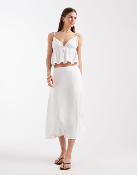 Vero Moda - Jupe mi-longue d'ensemble aspect lin - Blanc - view 1