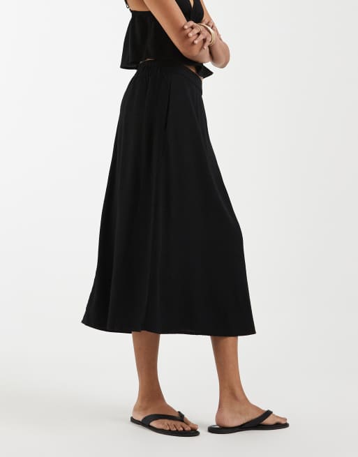 Vero Moda - Jupe mi-longue d'ensemble aspect lin - Noir, 2 de 5
