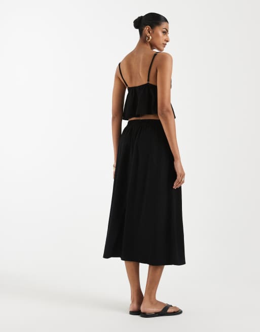Jupe Midi En Lin Noir Ligne A Alex & Co. Taille 14 - Occasion En Parfait état, Idéale Printemps/été