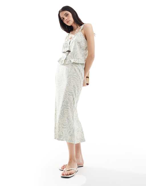 Vero Moda - Jupe mi-longue d'ensemble en lin mélangé à imprimé abstrait