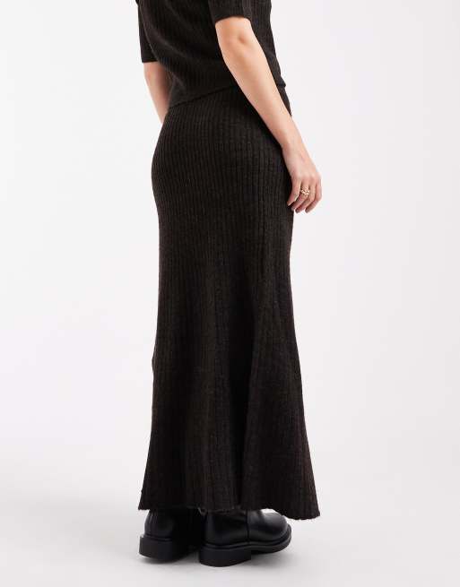 Vero Moda - Jupe mi-longue d'ensemble en maille côtelée boutonnée sur le côté - Chocolat chiné, 4 de 5
