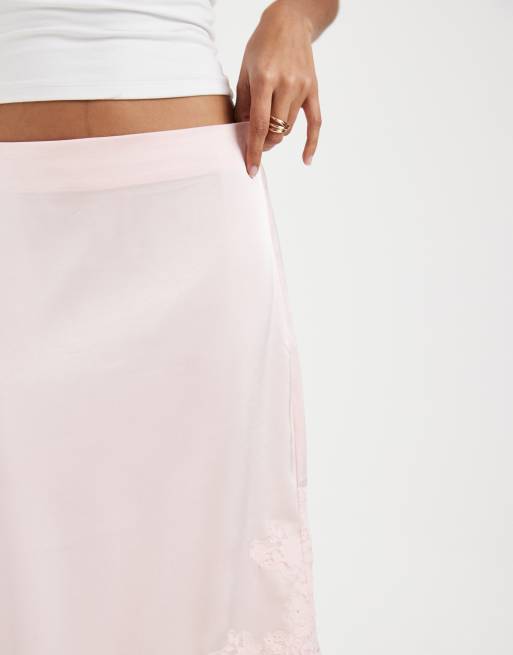 Vero Moda - Jupe mi-longue en satin avec détail en dentelle - Rose clair, 3 de 5