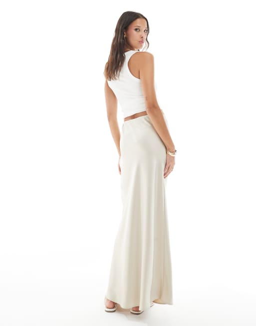 Vero Moda - Jupe mi-longue en satin coupé en biais - Taupe, 2 de 5