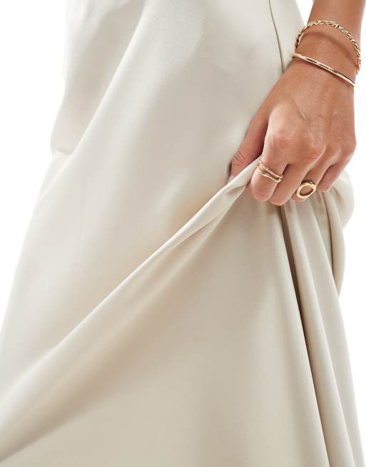 Vero Moda - Jupe mi-longue en satin coupé en biais - Taupe, 3 de 5