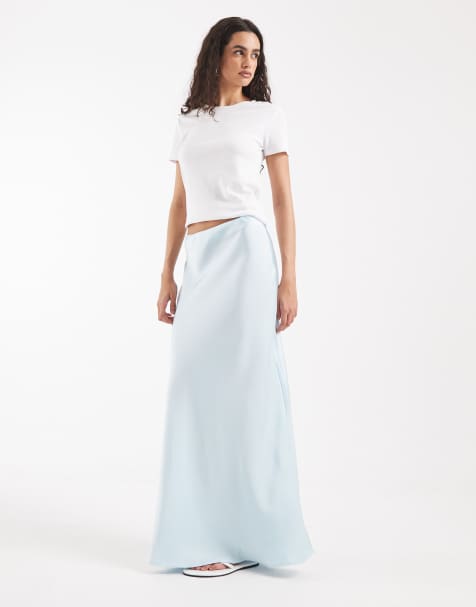 Vero Moda - Jupe mi-longue en satin coupée en biais - Bleu clair - view 1