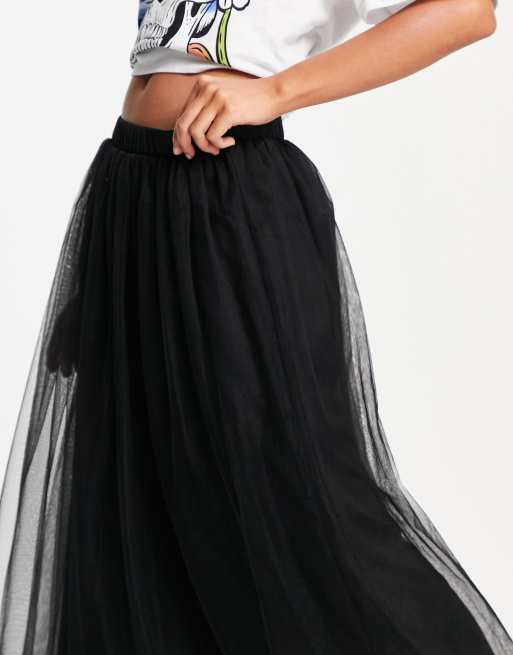 Vero Moda Jupe mi longue en tulle Noir